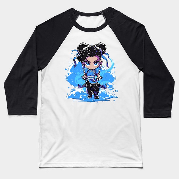 chun li Baseball T-Shirt by piratesnow